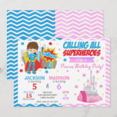 ヒーロー&プリンセス合同お誕生日会招待状 招待状 (正面/裏面)