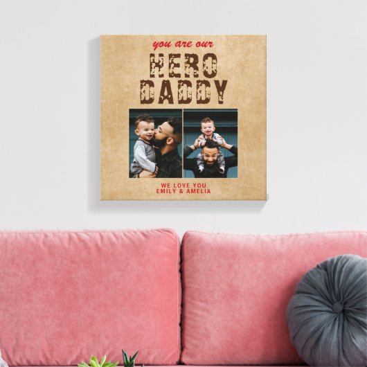 ヒーロ素朴ダディ父の日2フォトコラージュ キャンバスプリント (インサイチュ (リビング))