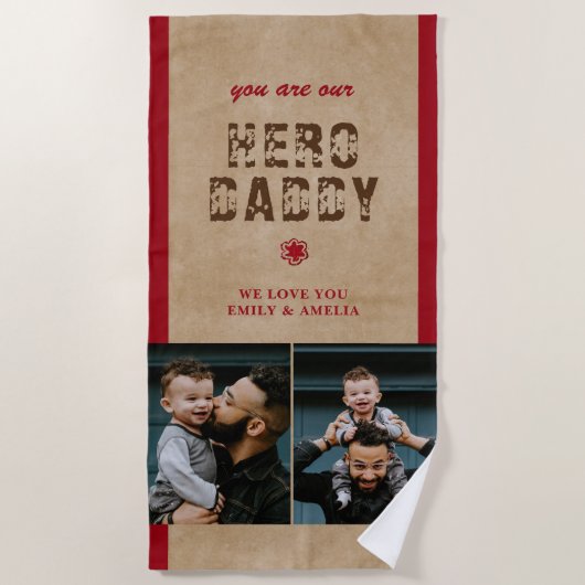 ヒーロ素朴ダディ父の日2フォトコラージュ ビーチタオル (正面)