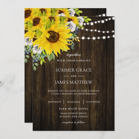 ヒ素朴マワリアイボリーフローラ結婚ズ  招待状 (正面/裏面)