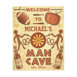 ビおもしろいールスポーツテレビ付き男性洞窟 |名前をカスタムする メタルプリント