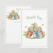 ビアトリックスポッターグリーン男の赤ちゃんガールシャワー サンキューカード (正面/裏面)