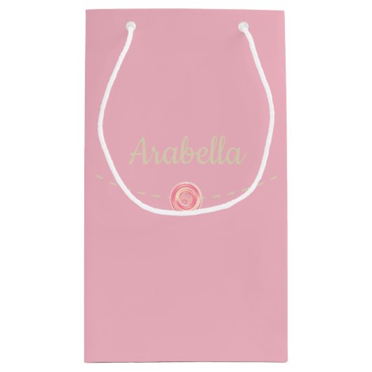 ビアトリックスポッターマウスかわいいヴィンテージ裁縫ピンク スモールペーパーバッグ (裏面)