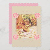 ビアトリックスポッターマウスかわいいヴィンテージ裁縫ピンク 招待状 (正面/裏面)