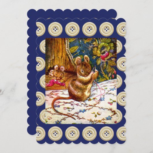 ビアトリックスポッターマウスかわいいヴィンテージ裁縫 招待状 (正面/裏面)