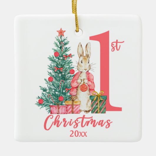 ビアトリックスポッター1初めてのクリスマスピンクホリデイ セラミックオーナメント (正面)