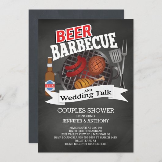 ビアバーベキュー結婚のトークカップルのシャワー 招待状 (正面/裏面)