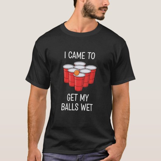 ビアポンで玉遊び ビールパーティー 楽しい飲み会 Tシャツ (正面)