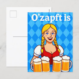 ビアマグカップ漫画とバイエルンのウェイトレス シーズンポストカード