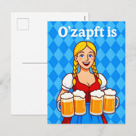 ビアマグカップ漫画とバイエルンのウェイトレス シーズンポストカード