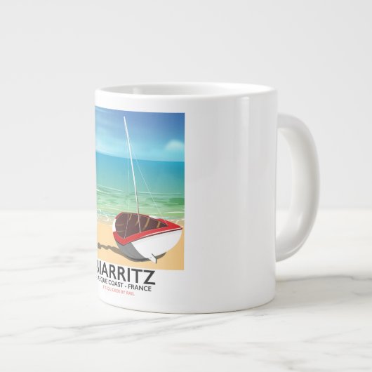 ビアリッツフランスビーチ旅行ポスター ジャンボコーヒーマグカップ (正面右)