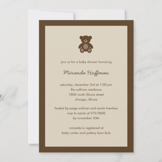 ビアリースイートベイビーシャワー招待状ニュートラルジェンダー 招待状 (正面)