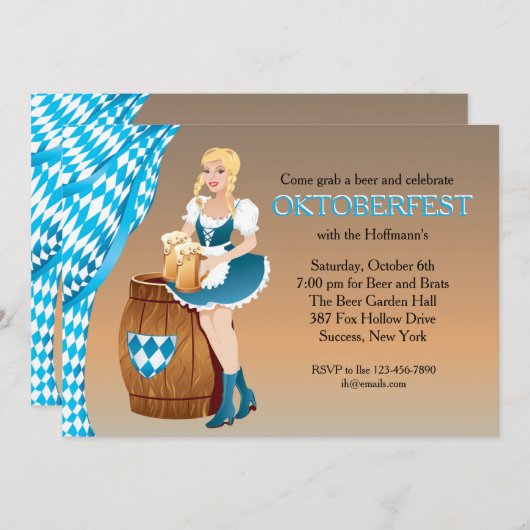 ビアーガーデンメイドオクトーバーフェスト招待状 招待状 (正面/裏面)