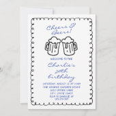 ビアーズハンド書男性描おもしろい誕生日パーティー 招待状 (正面)