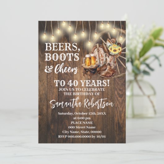 ビアーズブーツ&応援スンフラワーズウェスタン誕生日 招待状 (スタンド正面)