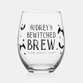 ビウィッチビールこうもりとスターハロウィーン ステムなしワイングラス (正面)
