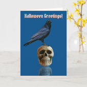 ビウィッチングレーブンまたはカラススカルゴシックのハロウィーン カード (黄色い花)