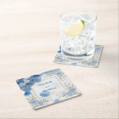 ビウエエレガントとホワイトオーバーレイの花結婚の数 スクエアペーパーコースター (インサイチュ)