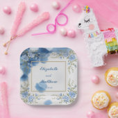 ビウエエレガントとホワイトオーバーレイの花結婚の数 ペーパープレート (パーティー)