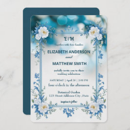 ビウエエレガントとホワイトオーバーレイの花結婚の数 招待状