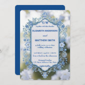 ビウエエレガントとホワイトオーバーレイの花結婚の数 招待状 (正面/裏面)