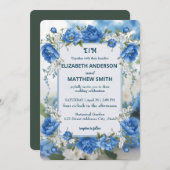 ビウエエレガントとホワイトオーバーレイの花結婚の数 招待状 (正面/裏面)