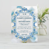 ビウエエレガントとホワイトオーバーレイの花結婚の数 招待状 (スタンド正面)