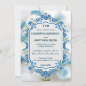 ビウエエレガントとホワイトオーバーレイの花結婚の数 招待状 (正面)