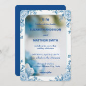 ビウエモダンとホワイトオーバーレイの花結婚の数 招待状 (正面/裏面)