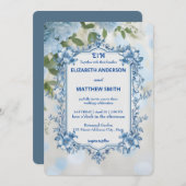 ビウエモダンとホワイトオーバーレイの花結婚の数 招待状 (正面/裏面)