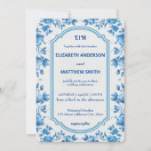 ビウエモダンとホワイトオーバーレイの花結婚の数 招待状 (正面)