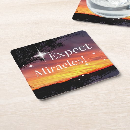ビェルミラクルスパークルサンセット感動的引用文 スクエアペーパーコースター (アングル)