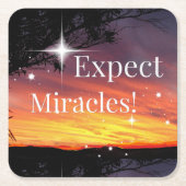 ビェルミラクルスパークルサンセット感動的引用文 スクエアペーパーコースター (正面)