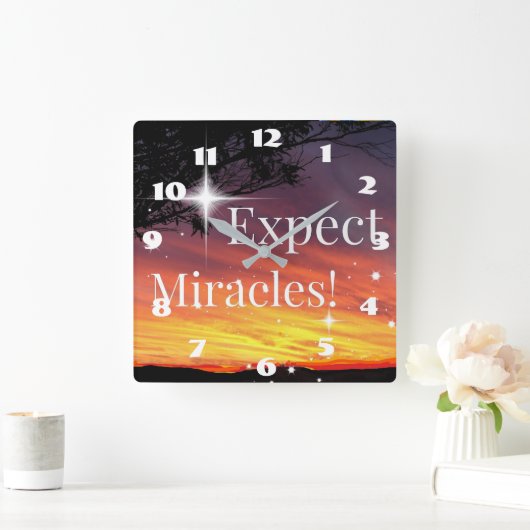 ビェルミラクルスパークルサンセット感動的引用文 スクエア壁時計 (ホーム)