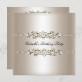 ビエゲエレガントクリーム金ゴールドバースデーパーティードジュエル 招待状 (正面/裏面)