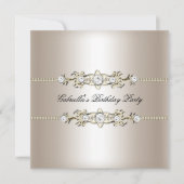 ビエゲエレガントクリーム金ゴールドバースデーパーティードジュエル 招待状 (正面)