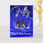 ビエレガントルベットブルーアンドシルバー50th誕生日 カード (黄色い花)