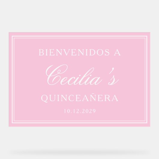 ビエンヴェニドスアラキンセアニラピンクウェルカム誕生日 アクリルサイン (正面)