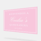 ビエンヴェニドスアラキンセアニラピンクウェルカム誕生日 アクリルサイン (傾斜)