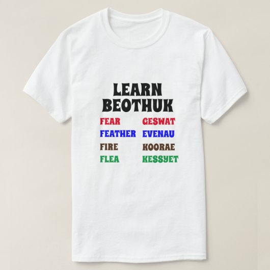 ビオトゥク語を学ぶ  | 恐怖、羽根、火、ノミ Tシャツ (デザイン正面)