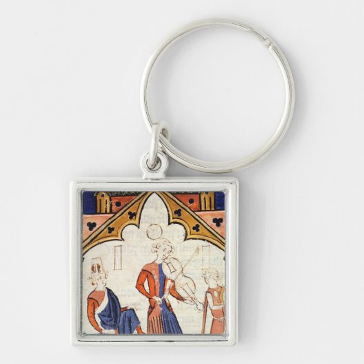 ビオラおよびタンブリンを遊んでいるミュージシャン キーホルダー (正面)