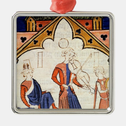 ビオラおよびタンブリンを遊んでいるミュージシャン メタルオーナメント (正面)