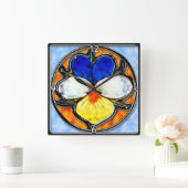 ビオラのステンドグラス スクエア壁時計 (ホーム)