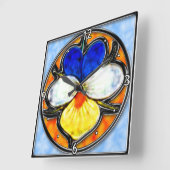 ビオラのステンドグラス スクエア壁時計 (傾斜)