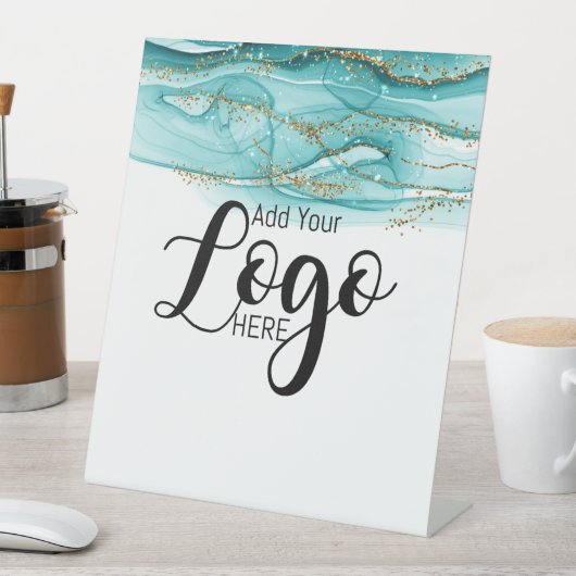 ビカスタムジネスロゴ広告ティール（緑がかった色）インク 台座サイン (インサイチュ)