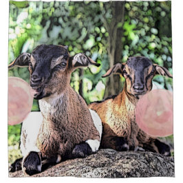 ビガースバイライフベビーアルパインヤギとバブルガム シャワーカーテン