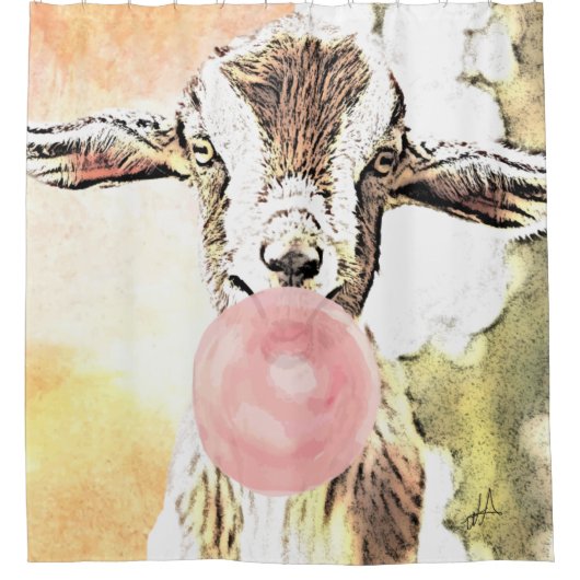 ビガースバイライフベビートゲンブルグヤギのバブルガム シャワーカーテン (正面)