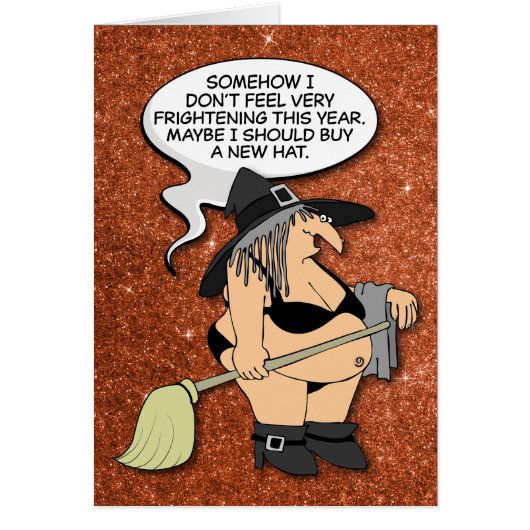 ビキニおもしろいハロウィーンカードに太った古い魔女 (正面)