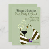 ビキニおよびマルティーニのプールのパーティの招待状 インビテーションポストカード (正面/裏面)