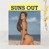 ビキニお尻ガールサマー誕生日カード カード (黄色い花)